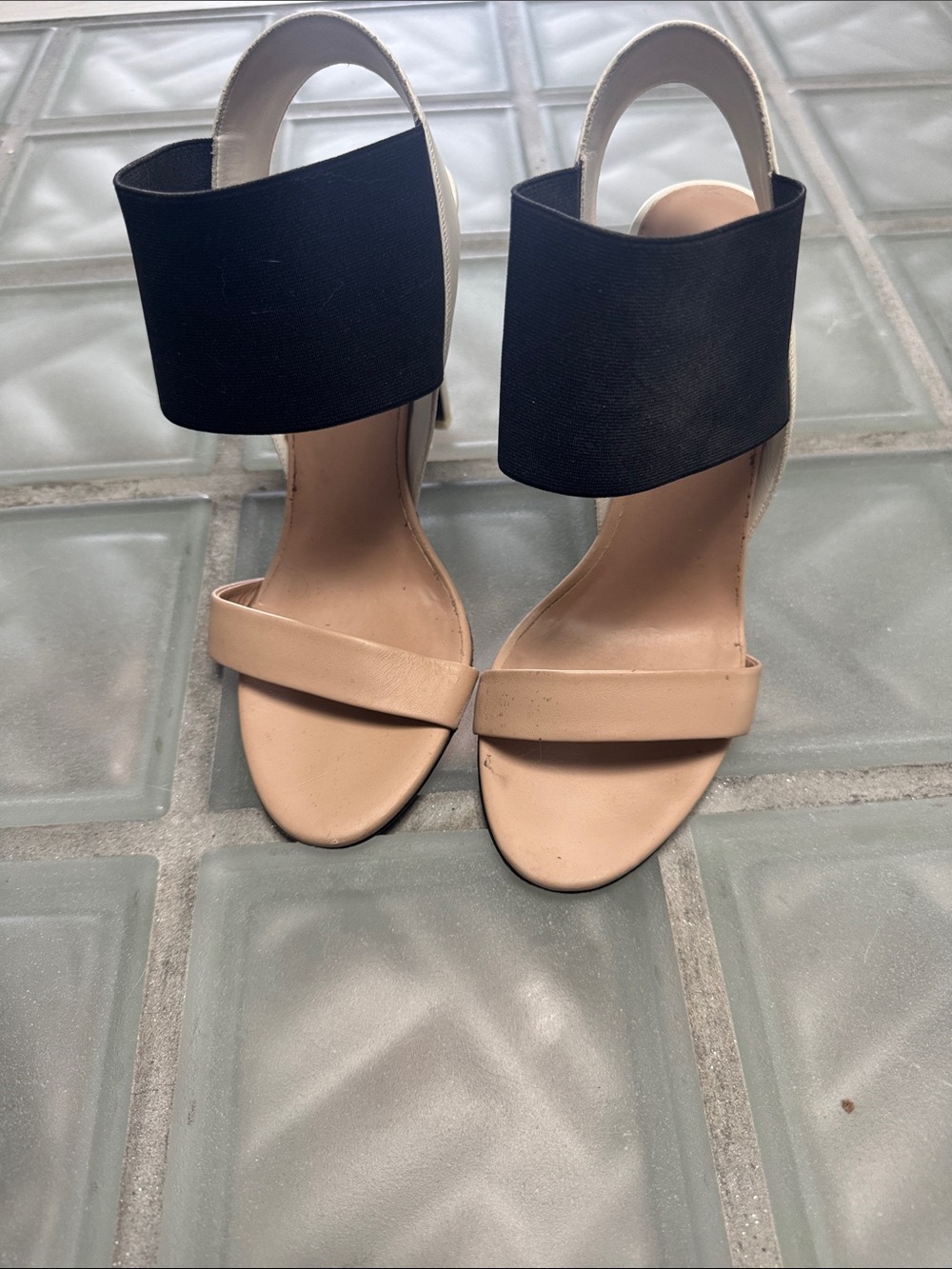 Vince Nude and Black Wide-Band Slingback Heels
